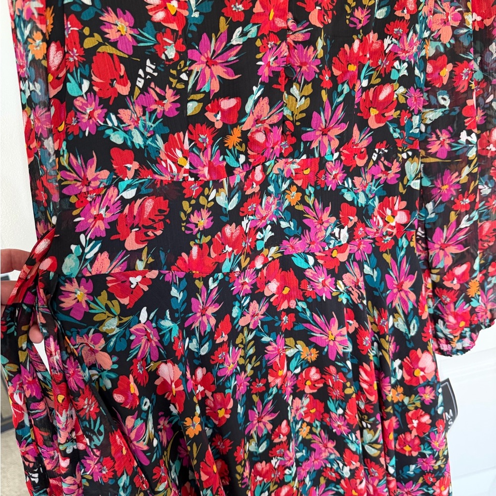 NWT! MSK Medium Floral V-Neck Long Sleeve Dress - Picture 10 of 13